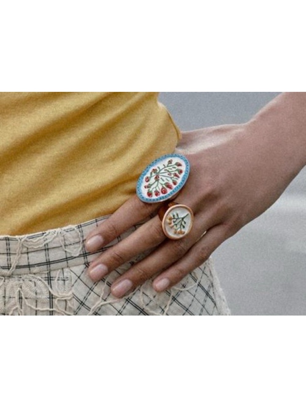 Zara NWT 2 pack of Geometric Floral Statement Ring | Glass & Recycled Zinc